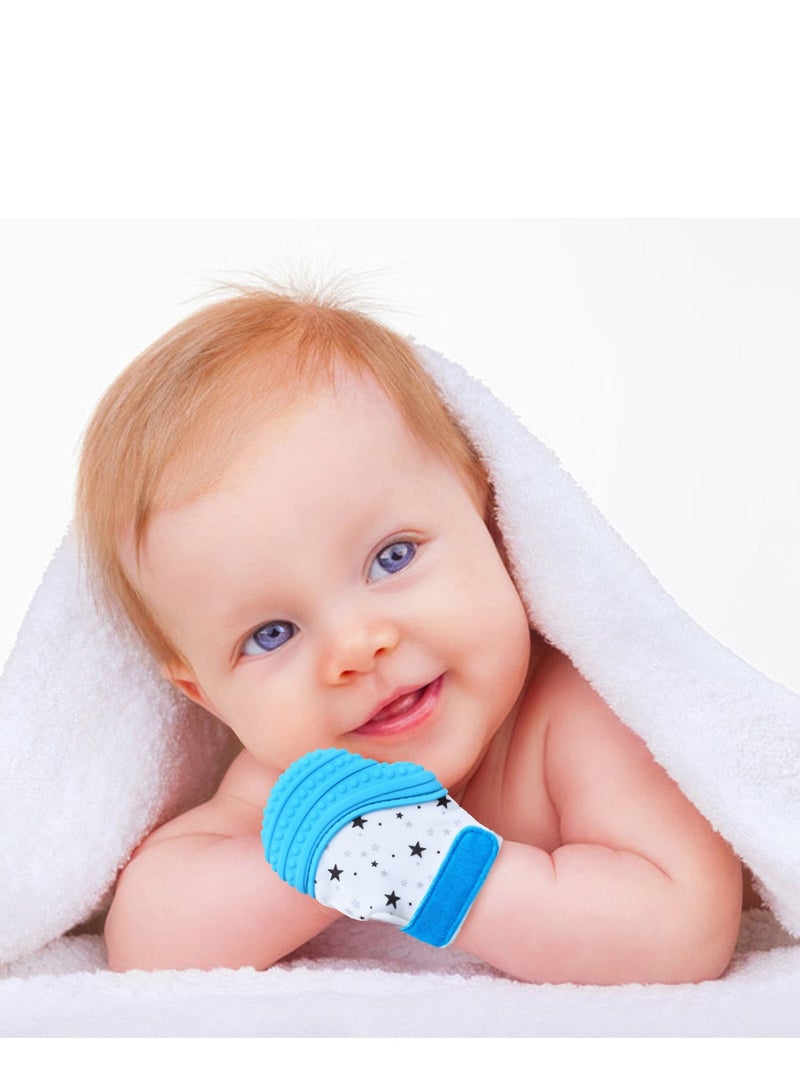 1-Piece Baby Silicone Teething Mitten, Blue/White/Black - Image 2